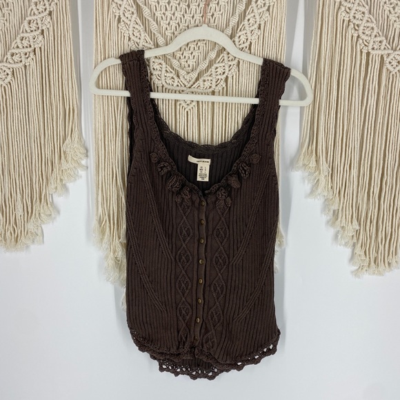 DKNY Button Front Sccop Neck Cable Knit Corset Tank Top Sleeveless